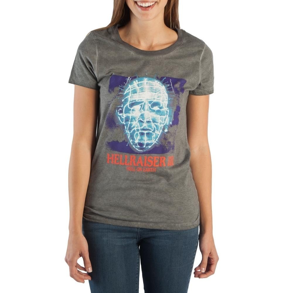 Size M - Hellraiser 3 Hell on Earth Ladies Woman's Juniors T Shirt Grey Horror